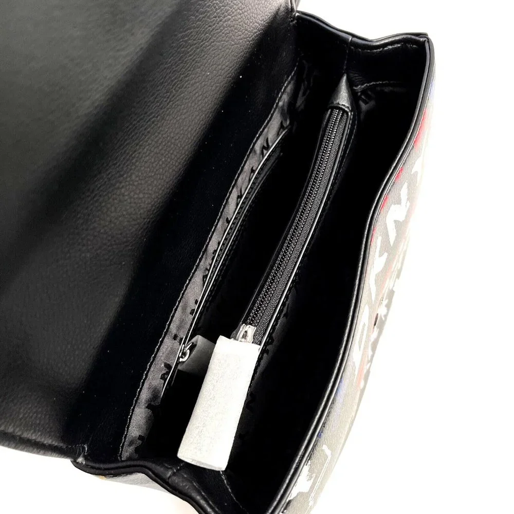 DKNY Cleo Medium Graffiti Crossbody Shoulder Bag Black Multi Logo Chain NWT $230